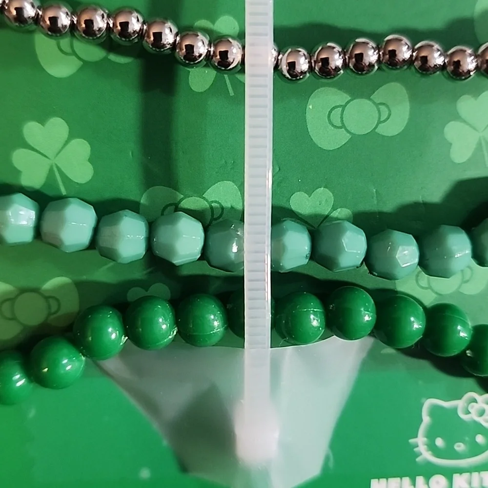 Hello Kitty Green Beaded Bracelet Trio with Charm
